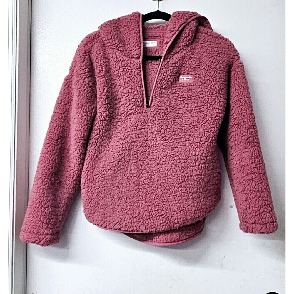 ABERCROMBIE AND FITCH Pink Fleece 1/4 Zipup Cozy Sherpa Teen Hoodie (13-14)